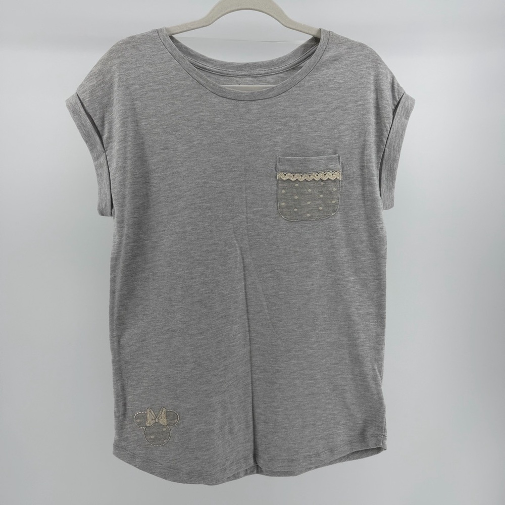 Disney Parks Minnie Mouse Lace Pocket Tee in Light Grey, Women's Medium